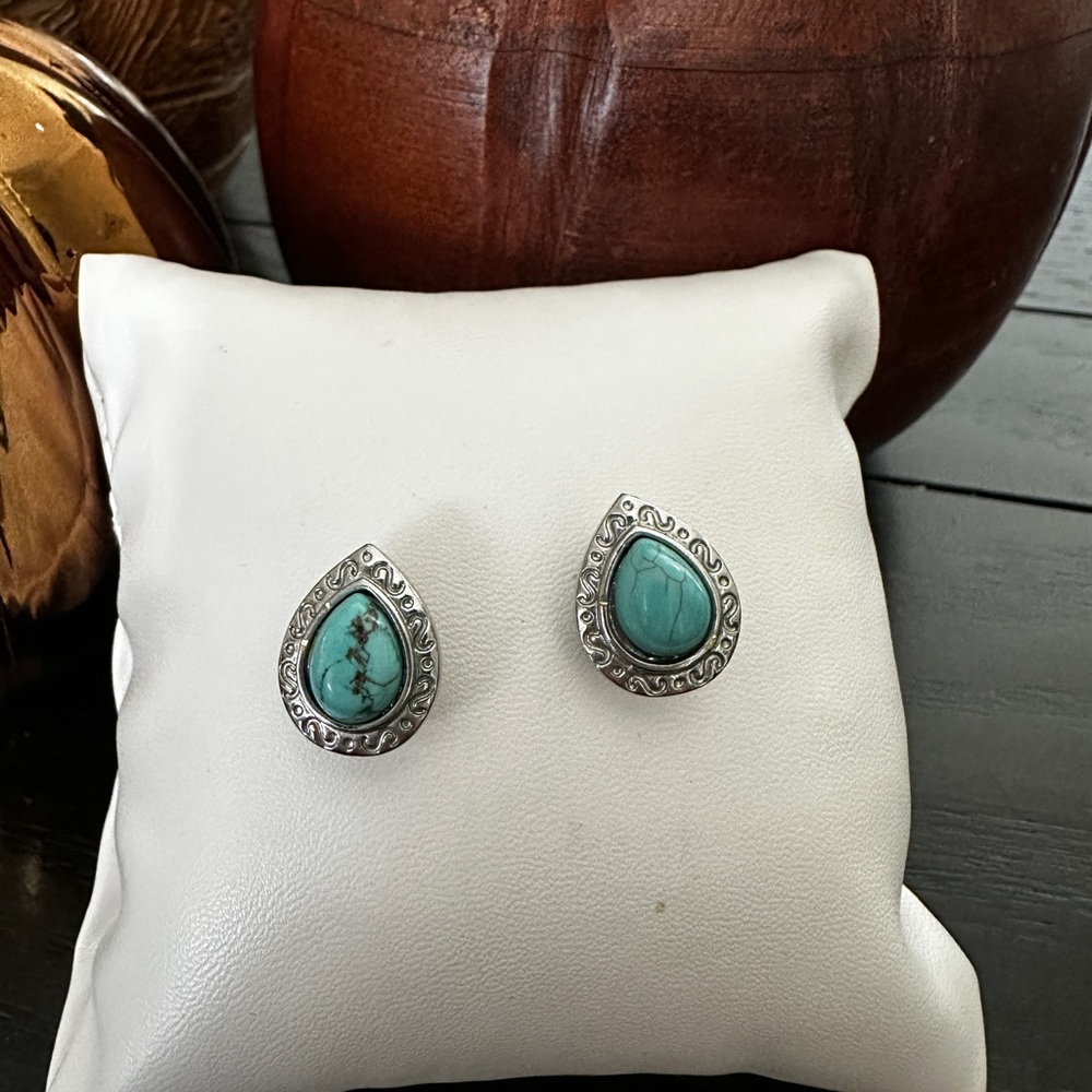 Silver and Turquoise Teardrop Earrings